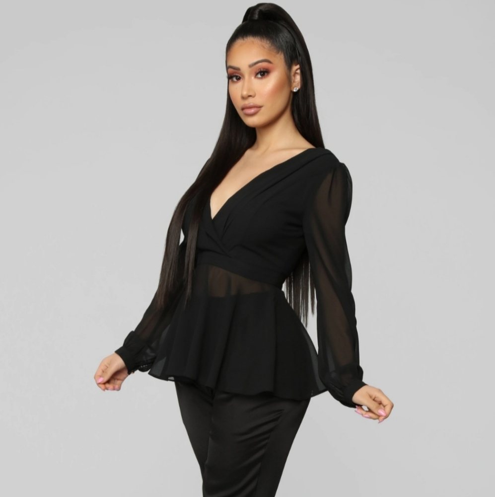 Fashion Nova (NWT) Black Sheer Pelum Top